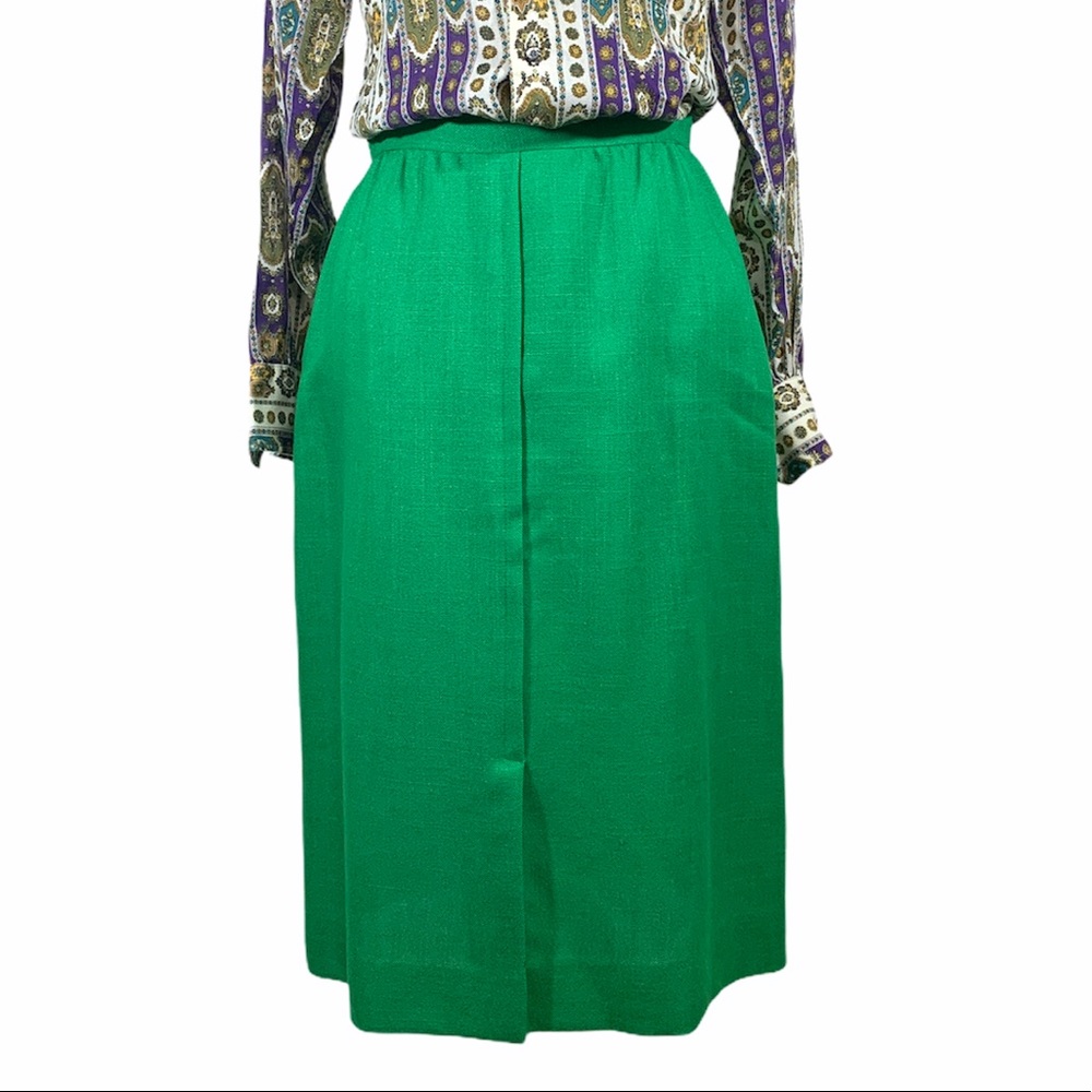 Vintage 70's Kelly Green High Waist A-line Midi Skirt